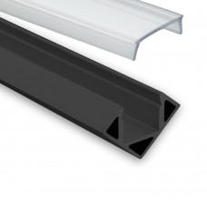 LED Aluminium Profil PO23 Pollux f. LED Streifen Eckprofil Aluprofil Schwarz mit klarer Abdeckung